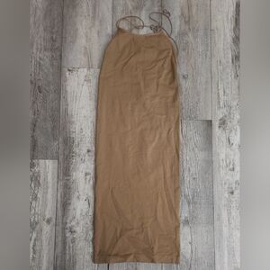 Anwnd Tan Crisscross Back Midi Bandage Dress